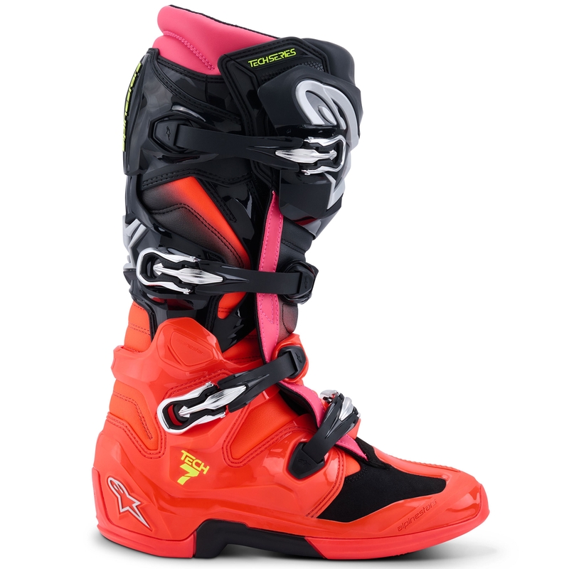 Alpinestars Tech 7 Motorradstiefel schwarz-fluo rot-fluo pink