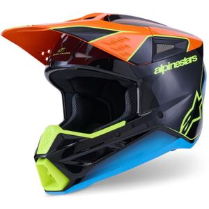 Alpinestars S-M3 Fray Motocrosshelm Schwarz-Fluo Orange-Fluo Gelb-Türkis