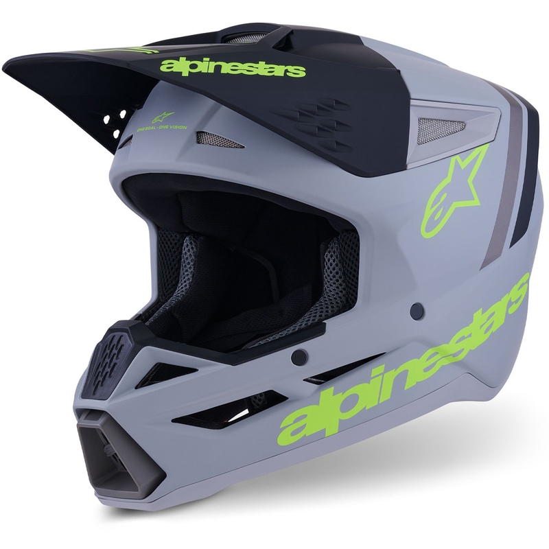 Alpinestars S-M3 Radium Motocross-Helm, mattgrau-fluoreszierend gelb-schwarz