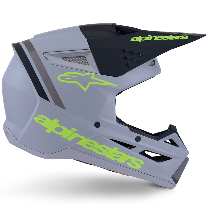 Alpinestars S-M3 Radium Motocross-Helm, mattgrau-fluoreszierend gelb-schwarz