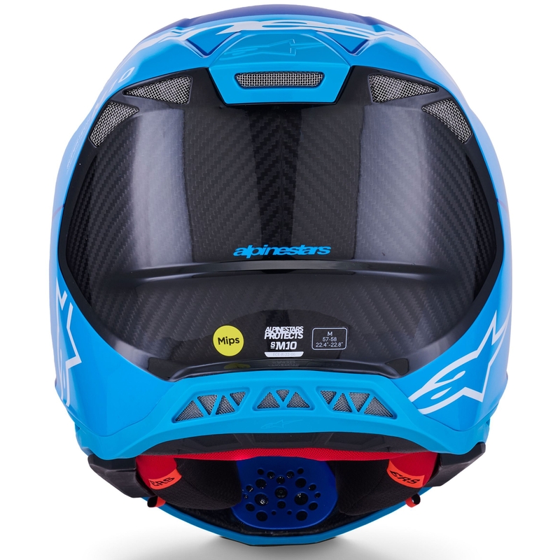 Alpinestars Supertech S-M10 Flood Motocrosshelm blau perl-hellblau-schwarz-carbon-matt-glänzend