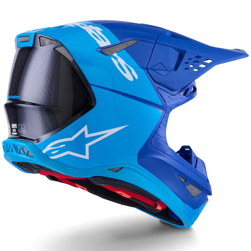 Alpinestars Supertech S-M10 Flood Motocrosshelm blau perl-hellblau-schwarz-carbon-matt-glänzend