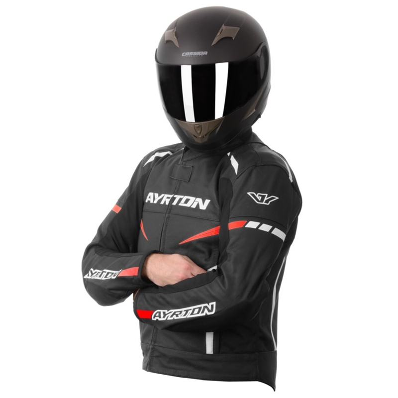 Ayrton Raptor schwarz-weiß-fluorrote Motorradjacke Ausverkauf