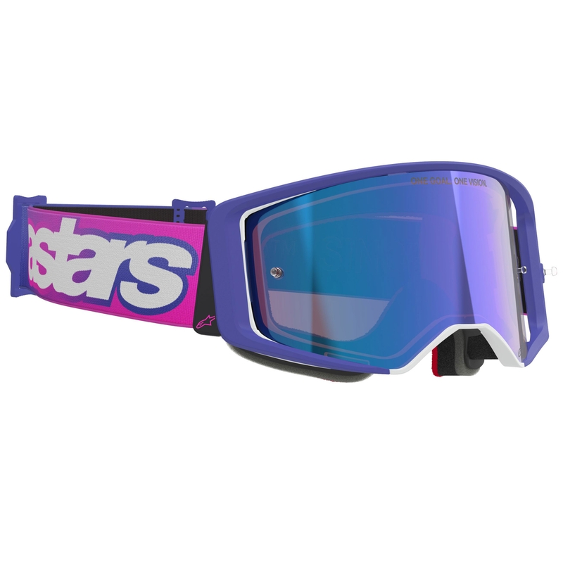 Alpinestars Supertech Vision Vista Motocrossbrille lila-fluo pink mit verspiegelter blauer Linse