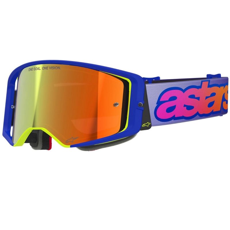 Alpinestars Supertech Vision Vista blau-gelb-lila Motocross-Brille mit verspiegelter roter Linse