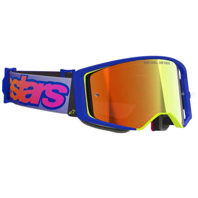 Alpinestars Supertech Vision Vista blau-gelb-lila Motocross-Brille mit verspiegelter roter Linse