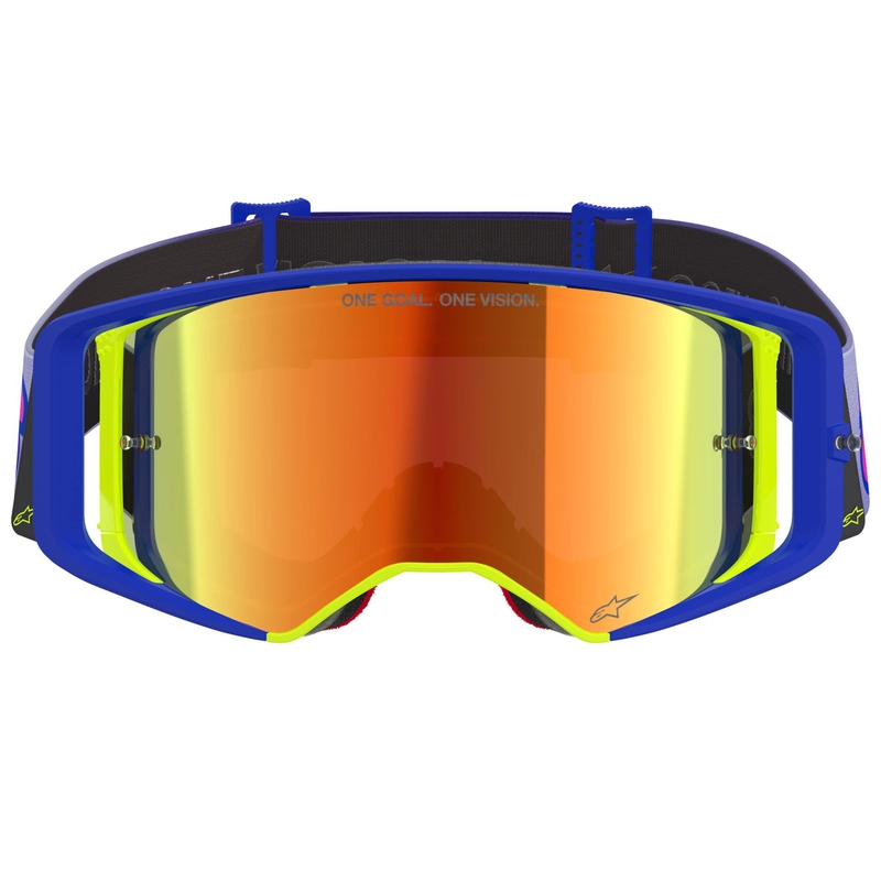 Alpinestars Supertech Vision Vista blau-gelb-lila Motocross-Brille mit verspiegelter roter Linse