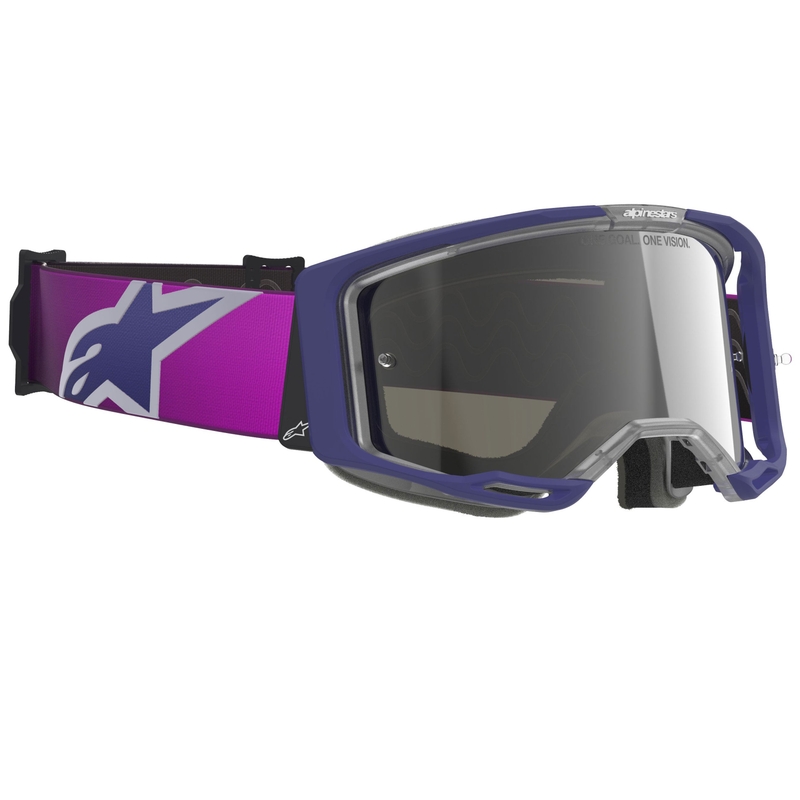 Alpinestars Vision 8 Corp Motocrossbrille lila-klar mit verspiegelter silberner Linse