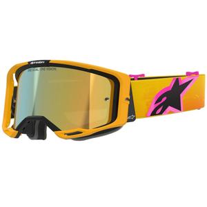 Alpinestars Vision 8 Corp orange-gelb-pinke Motocross-Brille mit verspiegelter Goldlinse