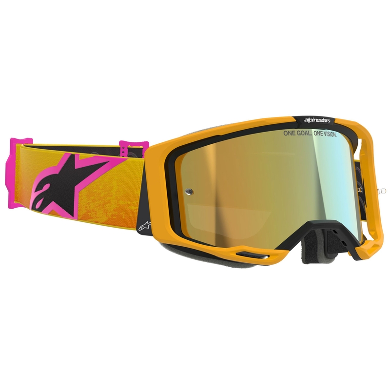 Alpinestars Vision 8 Corp orange-gelb-pinke Motocross-Brille mit verspiegelter Goldlinse