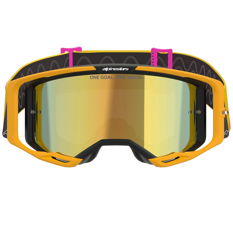 Alpinestars Vision 8 Corp orange-gelb-pinke Motocross-Brille mit verspiegelter Goldlinse