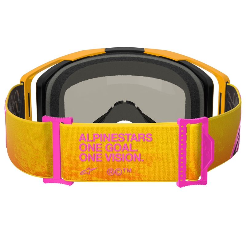 Alpinestars Vision 8 Corp orange-gelb-pinke Motocross-Brille mit verspiegelter Goldlinse