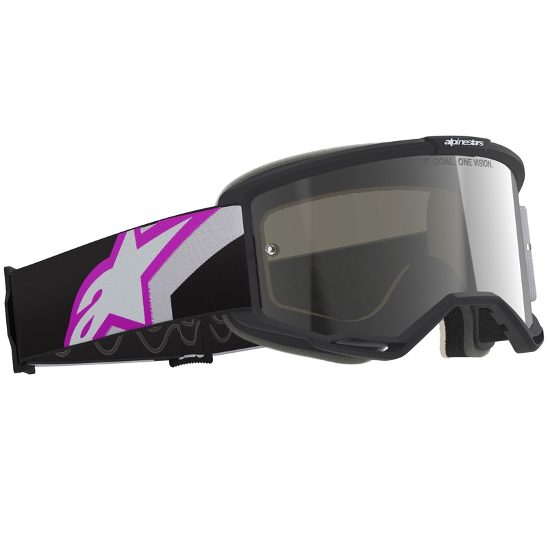 Alpinestars Vision 5 Corp Motocrossbrille schwarz-grau-lila-weiß mit verspiegelter silberner Linse