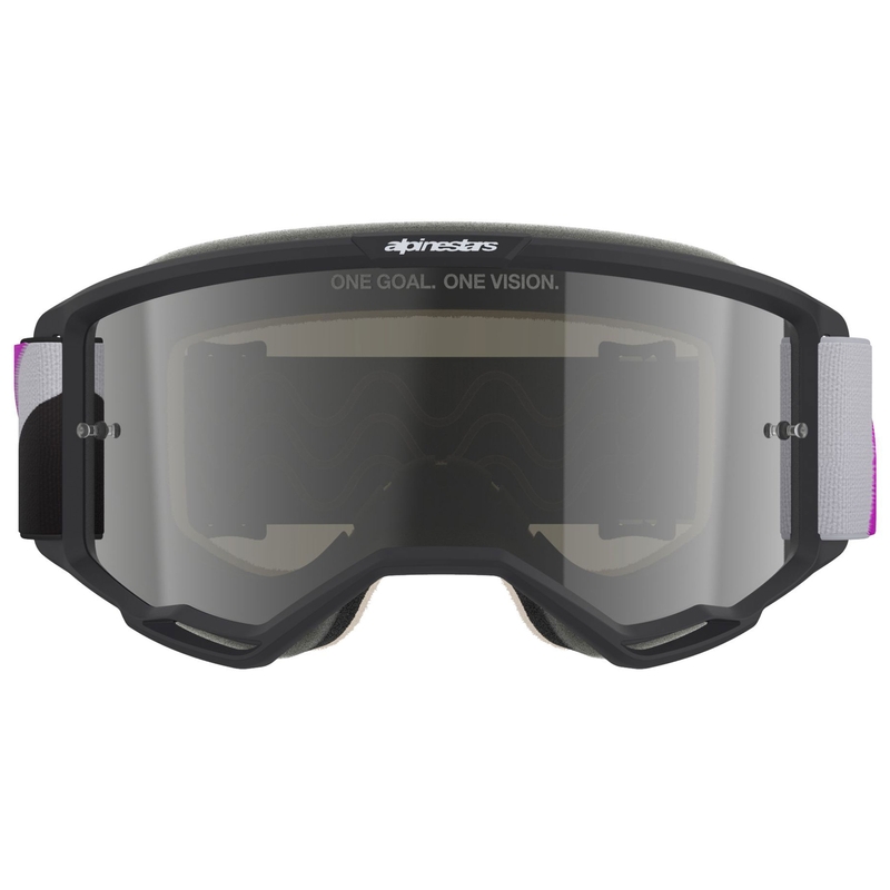 Alpinestars Vision 5 Corp Motocrossbrille schwarz-grau-lila-weiß mit verspiegelter silberner Linse