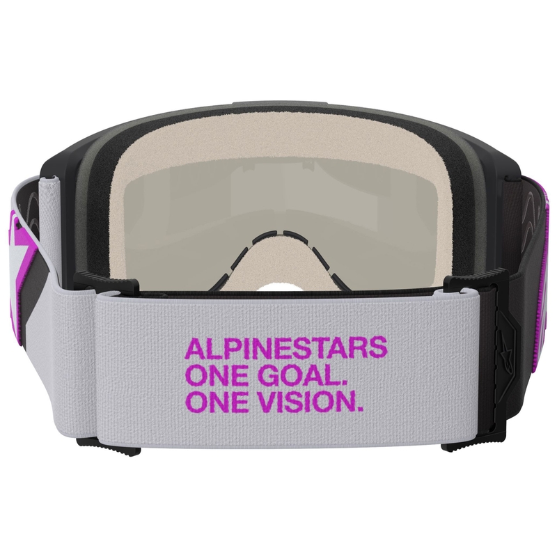 Alpinestars Vision 5 Corp Motocrossbrille schwarz-grau-lila-weiß mit verspiegelter silberner Linse