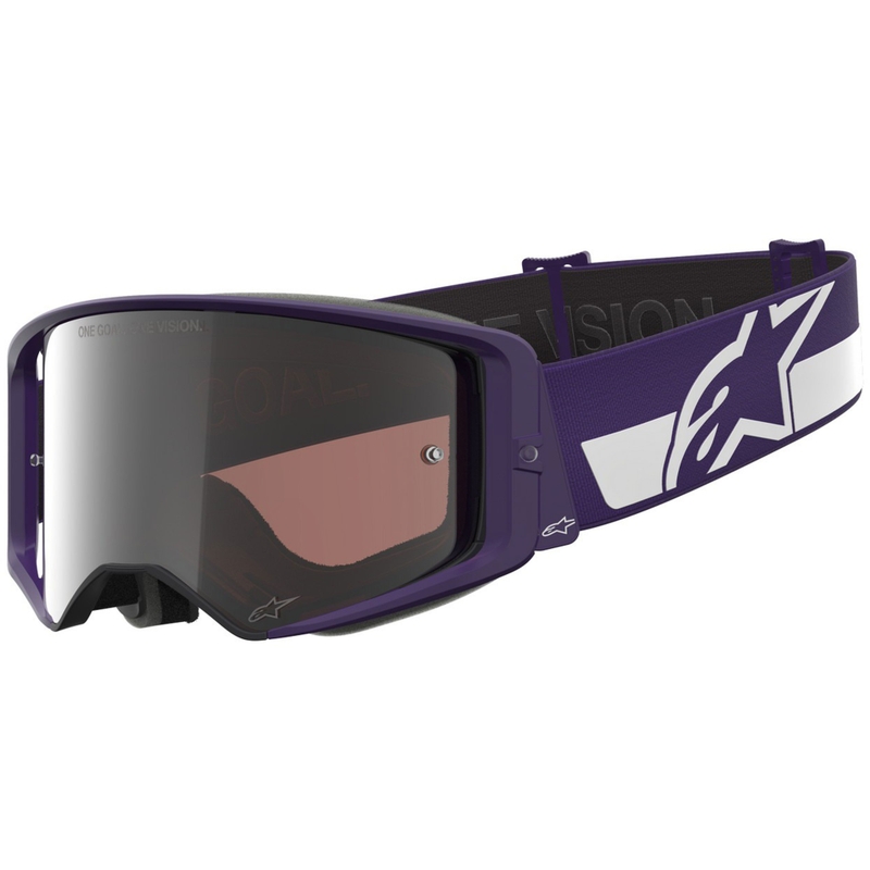 Alpinestars Supertech Vision Hunta96 XXV Motocrossbrille lila-weiß mit verspiegeltem silbernem Plexiglas