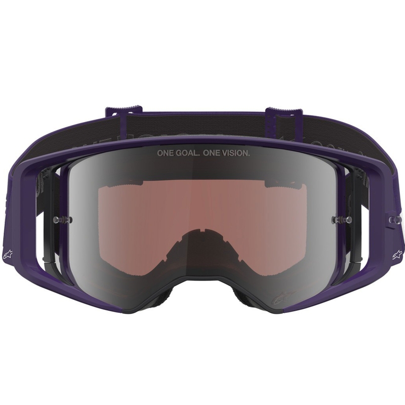 Alpinestars Supertech Vision Hunta96 XXV Motocrossbrille lila-weiß mit verspiegeltem silbernem Plexiglas