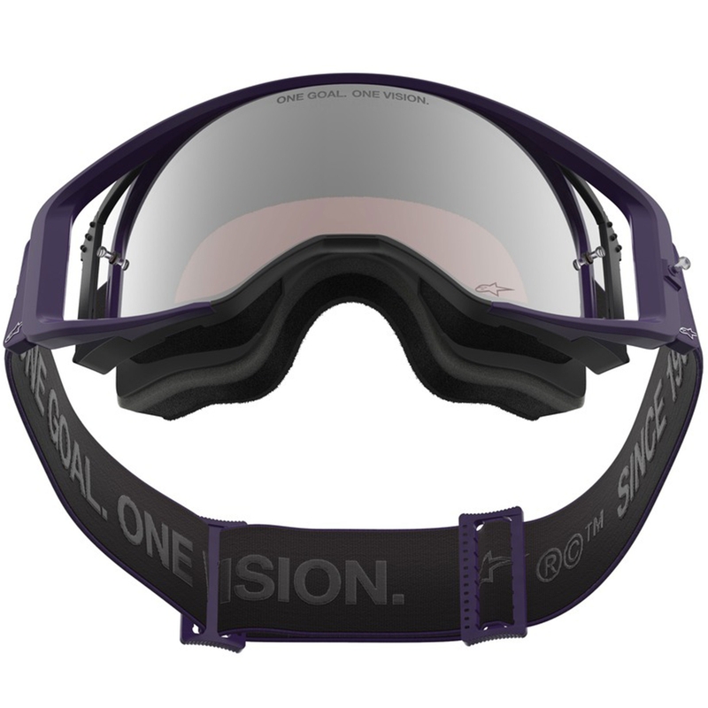 Alpinestars Supertech Vision Hunta96 XXV Motocrossbrille lila-weiß mit verspiegeltem silbernem Plexiglas