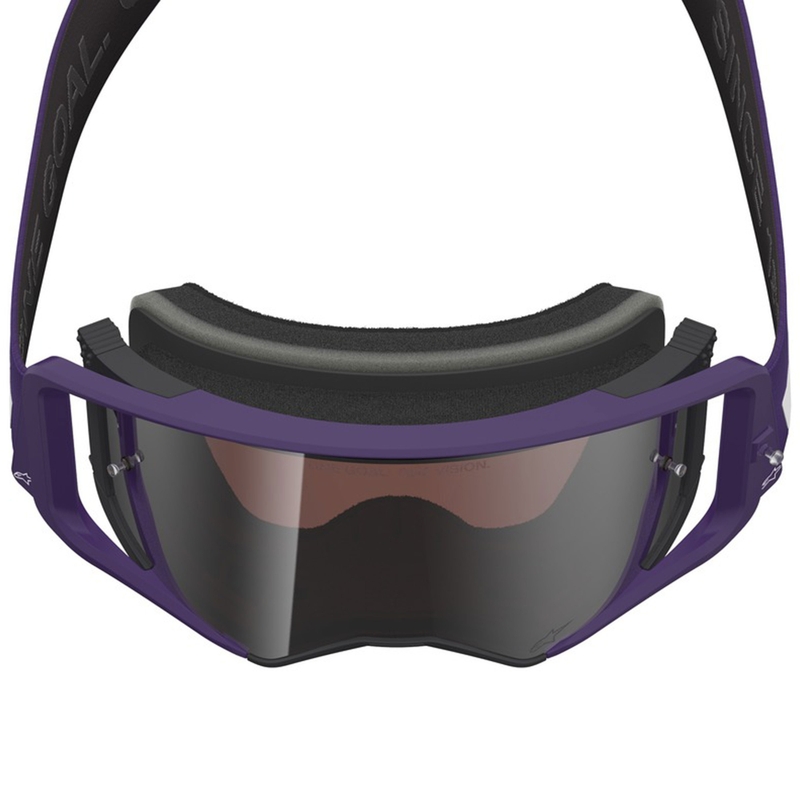Alpinestars Supertech Vision Hunta96 XXV Motocrossbrille lila-weiß mit verspiegeltem silbernem Plexiglas