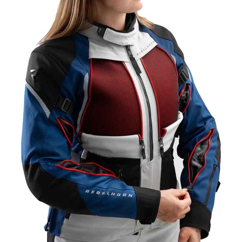 Damen-Motorradjacke Rebelhorn Hardy 3.0 blau-grau-rot