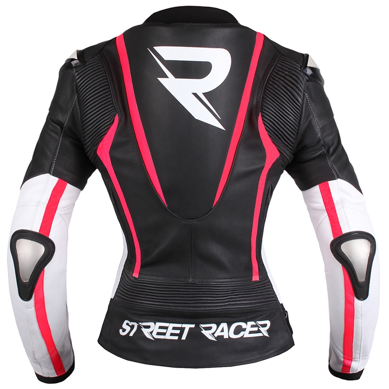 Women's Street Racer Electra Schwarz-Weiß-Fluo Pink Motorradjacke Ausverkauf