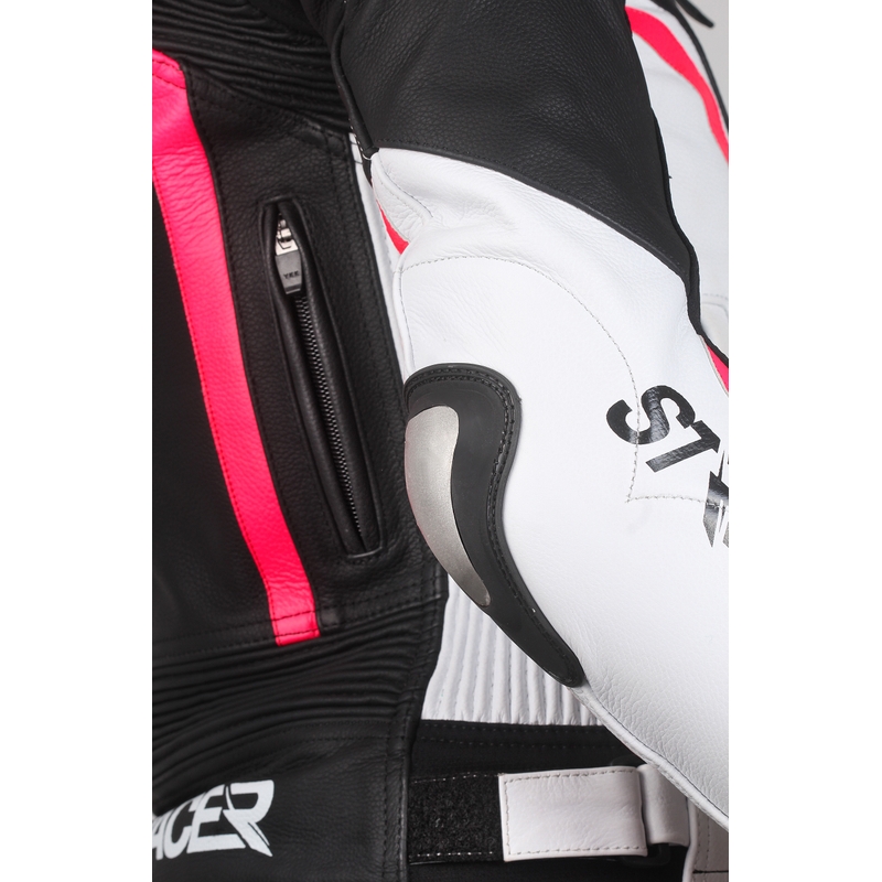 Women's Street Racer Electra Schwarz-Weiß-Fluo Pink Motorradjacke Ausverkauf