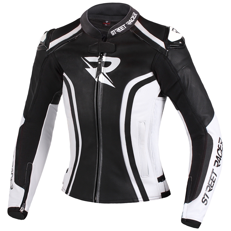 Women's Street Racer Electra Schwarz-Weiß-Motorradjacke Ausverkauf