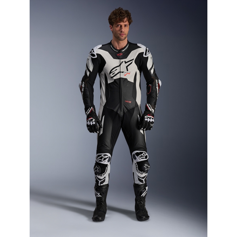 Alpinestars GP Plus V4 Sprint Einteiliger Lederanzug, Tech-Air-kompatibel Schwarz-Weiß-Rot Fluo
