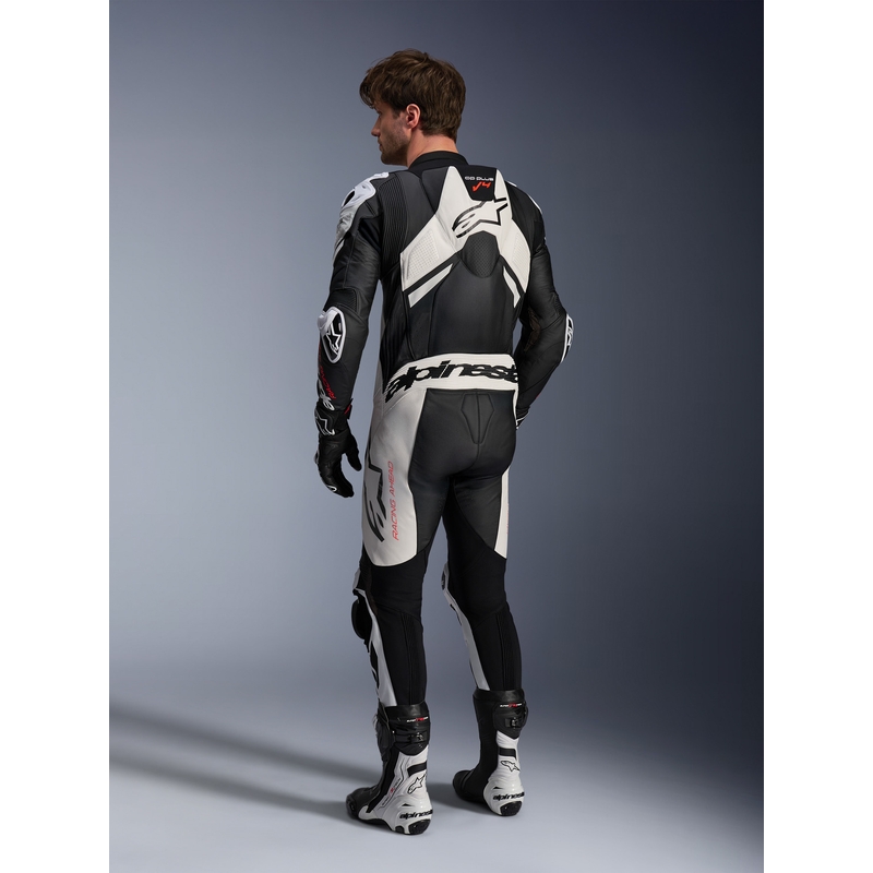 Alpinestars GP Plus V4 Sprint Einteiliger Lederanzug, Tech-Air-kompatibel Schwarz-Weiß-Rot Fluo