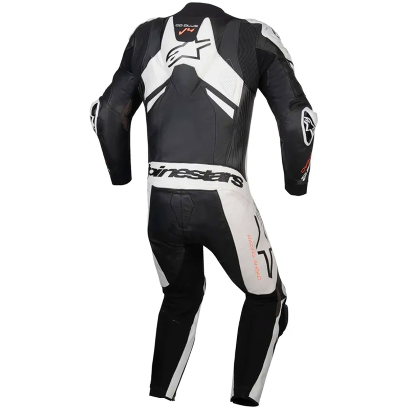 Alpinestars GP Plus V4 Sprint Einteiliger Lederanzug, Tech-Air-kompatibel Schwarz-Weiß-Rot Fluo