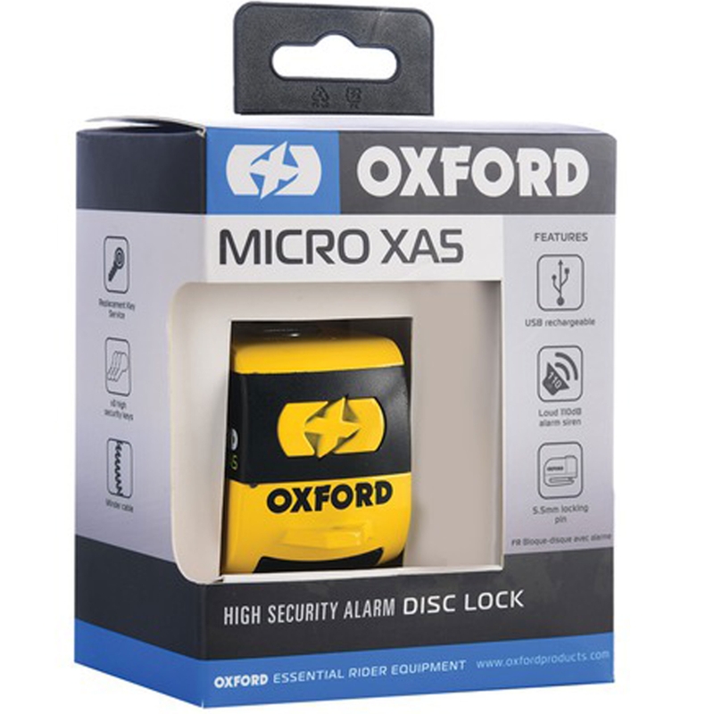 Oxford Micro XA5 Scheibenbremsenschloss mit integriertem Alarm gelb-schwarz