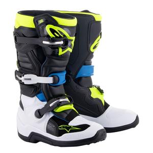Alpinestars Tech 7 S Kinder Motorradstiefel schwarz-weiß-fluo gelb-blau