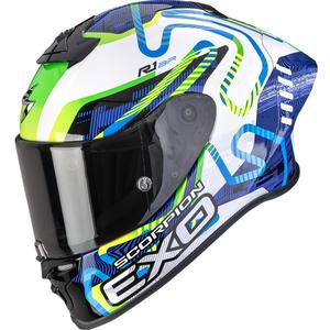 Scorpion EXO-R1 EVO II Air Cornering Motorrad Integralhelm weiß-blau-grün