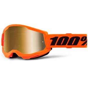Kinder-Motocrossbrille 100% STRATA 2 orange mit verspiegeltem goldenen Plexiglas