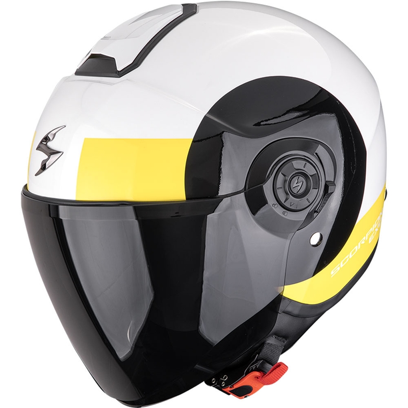 Scorpion EXO-CITY II Sheer Motorradhelm mit offenem Gesicht weiß-schwarz-gelb
