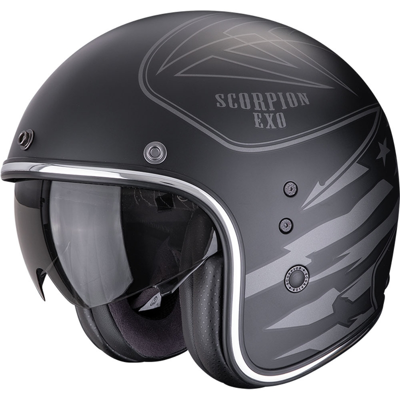Scorpion Belfast Dawg Motorradhelm mit offenem Gesicht Mattschwarz-Silber