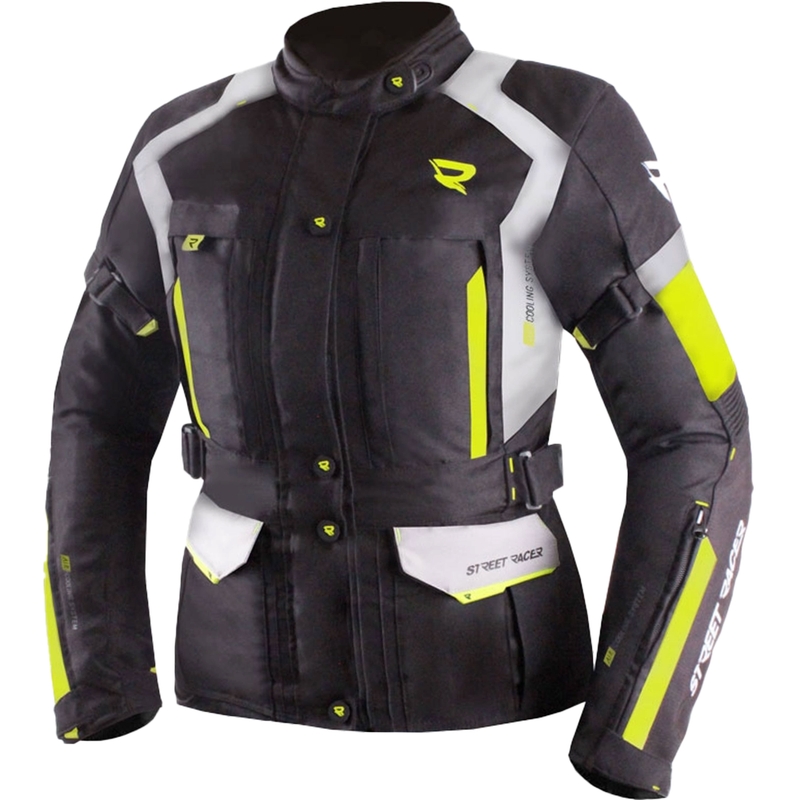 Damen Motorradjacke Street Racer Hilax schwarz-grau-fluogelb