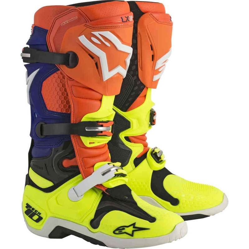 Boty na motorku Alpinestars Tech 10 oranžovo-modro-bílo-fluo žluté