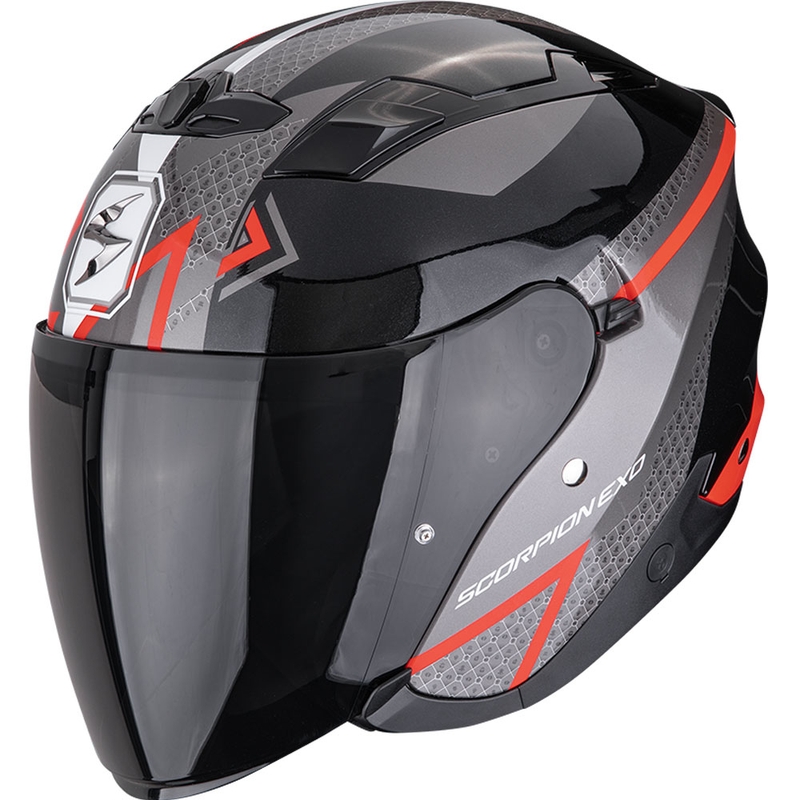 Scorpion EXO-230 Loop Motorradhelm mit offenem Gesicht, metallic schwarz-rot