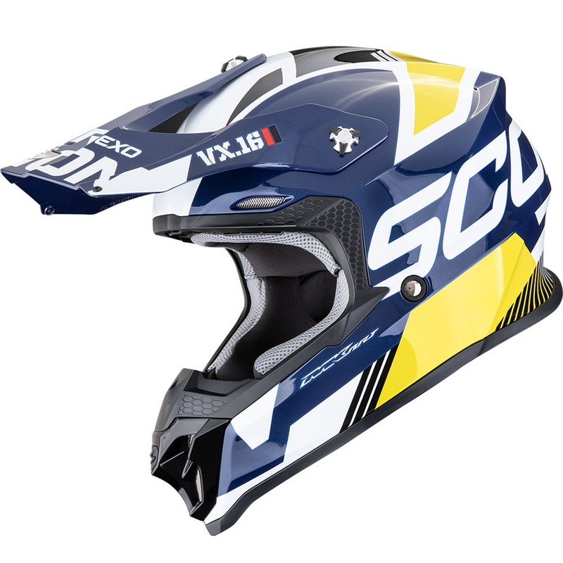 Scorpion VX-16 EVO Air Analog Motocrosshelm weiß-blau-gelb