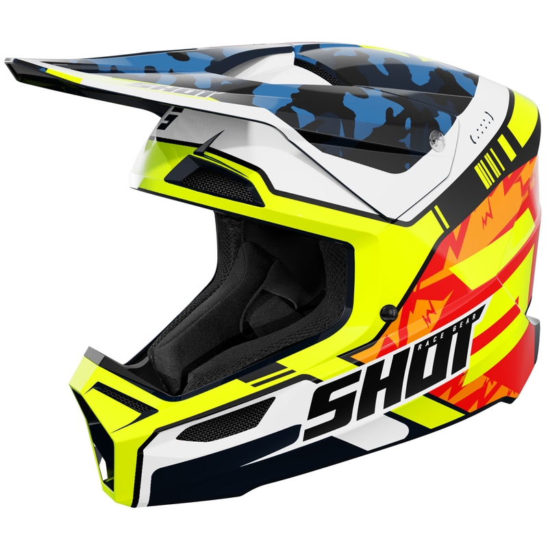 Motocrosshelm Shot Furious Flash Kinder Glänzend Blau-Neongelb