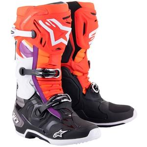Alpinestars Tech 10 Motorradstiefel orange-gelb-lila-weiß-schwarz