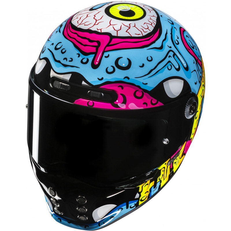 Integralhelm Motorrad HJC V10 Squeeze MC28 blau-gelb-pink