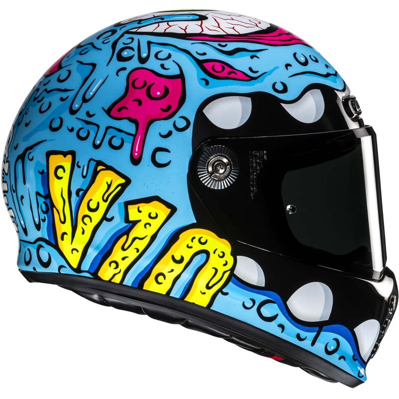 Integralhelm Motorrad HJC V10 Squeeze MC28 blau-gelb-pink