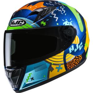Kinder Integral-Motorradhelm HJC Y10 Mika MC23 blau-gelb-grün