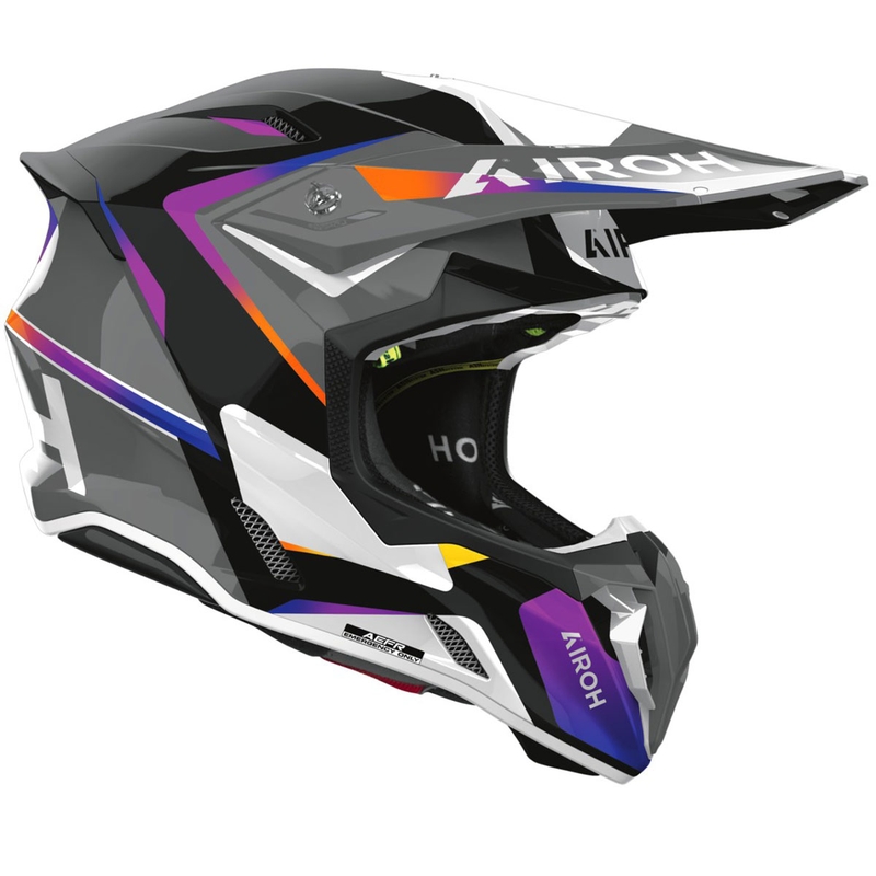 Motocrosshelm Airoh Twist 3 Hustle glänzend grau-lila