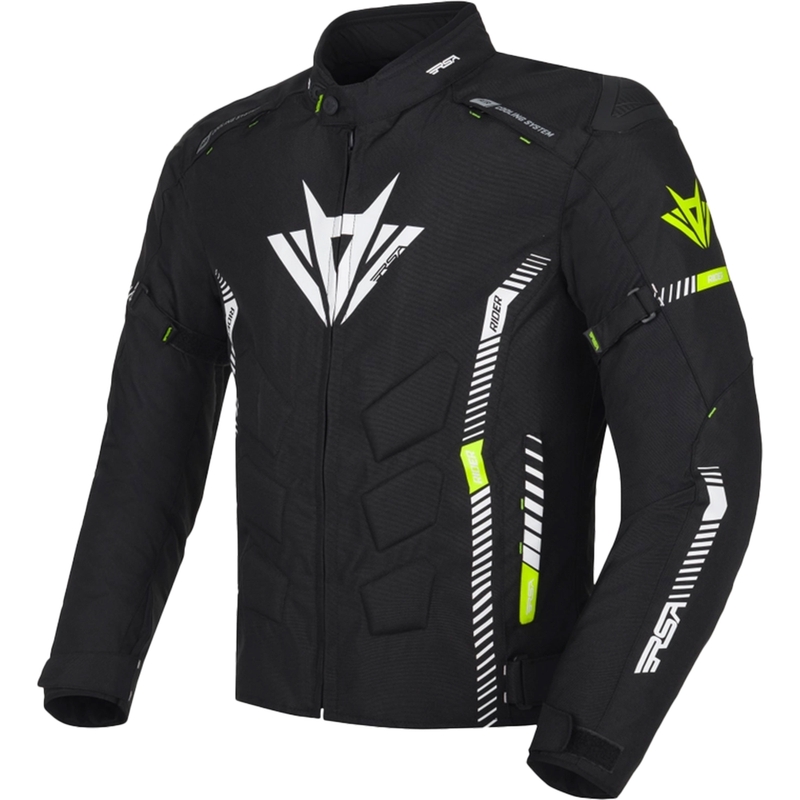 Motorradjacke RSA Rider schwarz-weiß-fluorgelb