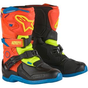 Alpinestars Tech 3S Kids Fluo Orange-Blau-Fluo Gelb-Schwarz Motorradstiefel für Kinder