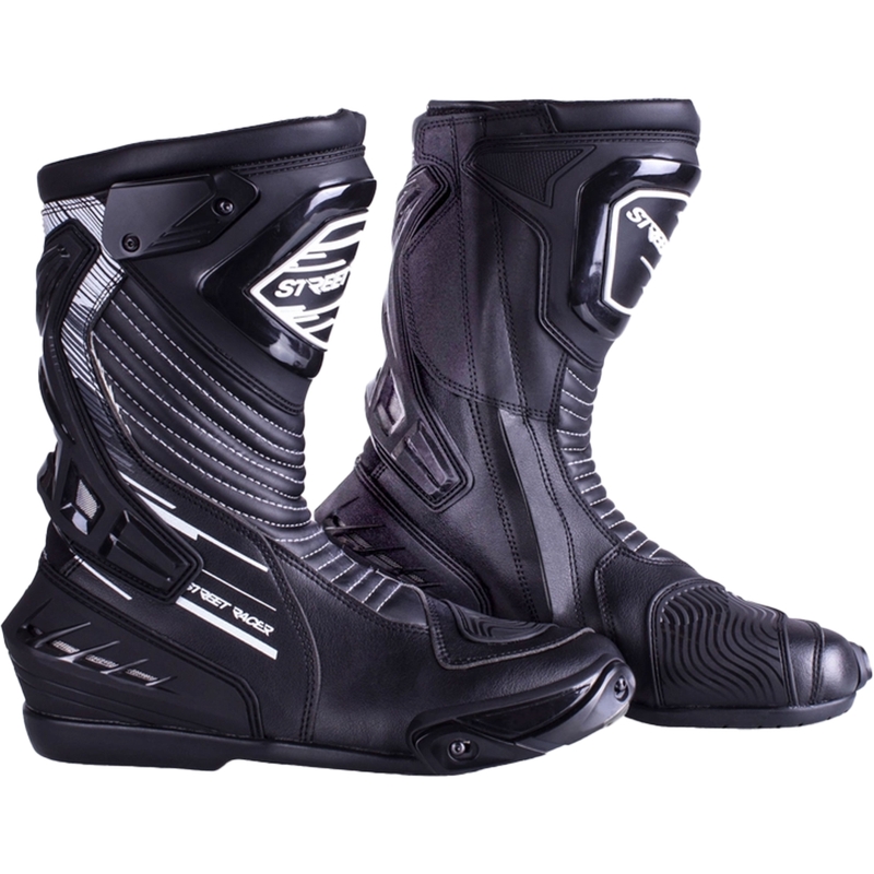 Street Racer Grid Motorradstiefel in Schwarz und Weiß