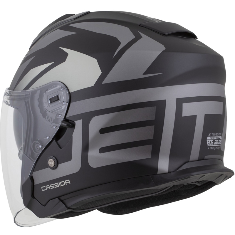 Cassida Jet Tech 2.0 RoTo Jet-Face-Motorradhelm, matt schwarz-grau-weiß